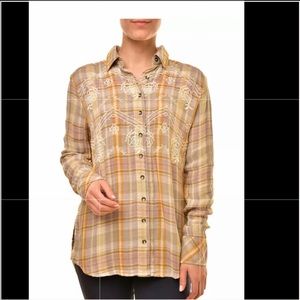 NWT Free people magical plaid embroidered shirt